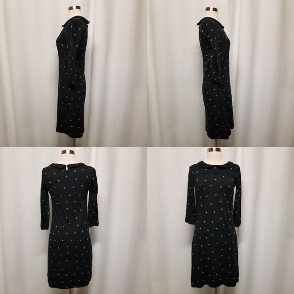 Boden Black Peter Pan Collar Leaf Print 3/4 Sleeve Shift Dress Size 2 Regular - Picture 5 of 12